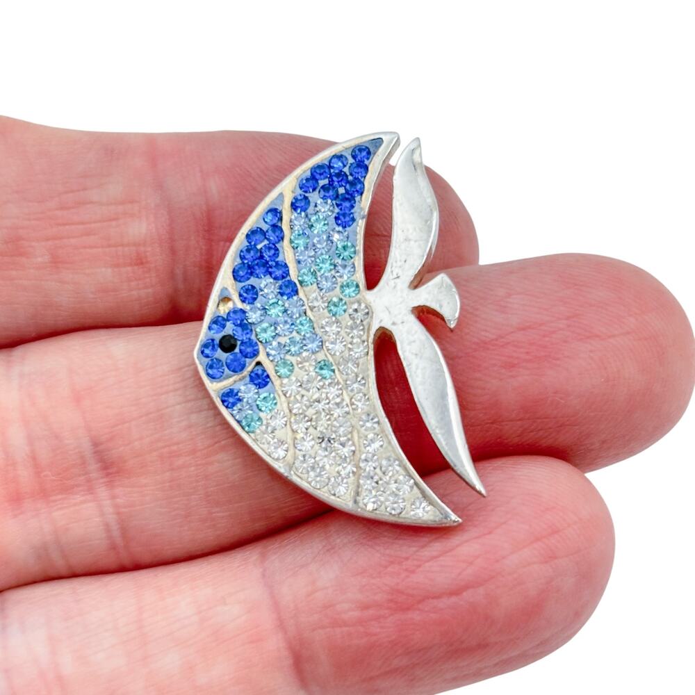 Vintage Sterling Silver 925 Blue Crystal Fish Pendant